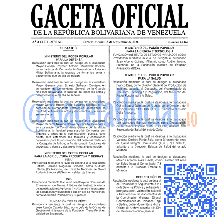 Venezuela Gaceta Oficial 43462 del 18 septiembre 2026 Gaceta Oficial, Gaceta 43462, Gaceta 43462 HD, Gaceta #43462, Gaceta Oficial Venezuela #43462