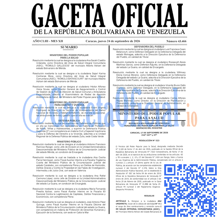 Gaceta Oficial, Gaceta 43466, Gaceta 43466 HD, Gaceta #43466, Gaceta Oficial Venezuela #43466