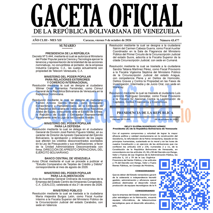Gaceta 43477, Gaceta 43477 HD, Gaceta #43477, Gaceta Oficial Venezuela #43477