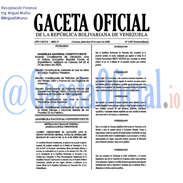 Gaceta Oficial 6507 del 29 enero 2020
