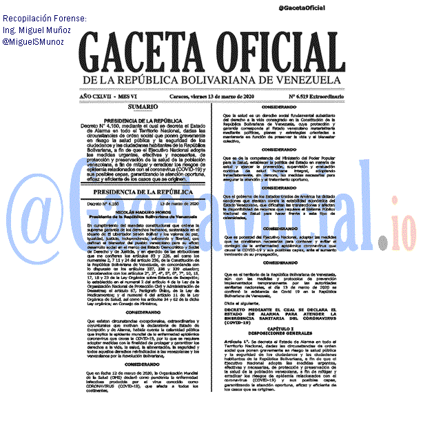 Gaceta Oficial 6519 del 13 marzo 2020 Gaceta Oficial 6519 del 13 marzo 2020