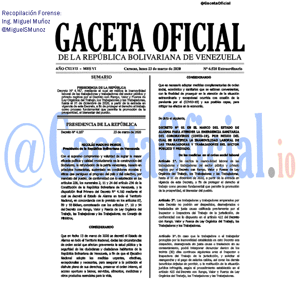 Gaceta Oficial 6520 del 23 marzo 2020 Gaceta Oficial 6520 del 23 marzo 2020