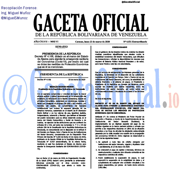 Gaceta Oficial 6521 del 23 marzo 2020 Gaceta Oficial 6521 del 23 marzo 2020