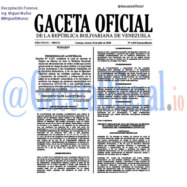 Gaceta Oficial 6554 del 10 julio 2020 Gaceta Oficial 6554 del 10 julio 2020