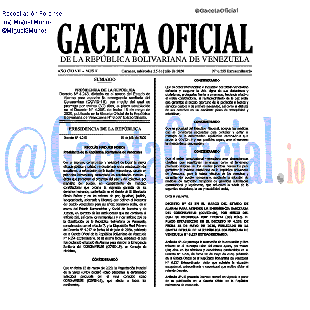 Gaceta Oficial 6555 del 15 julio 2020 Gaceta Oficial 6555 del 15 julio 2020