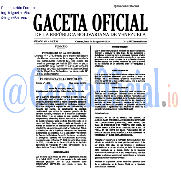 Gaceta Oficial 6567 del 24 agosto 2020