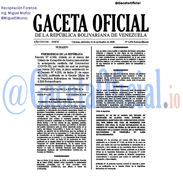 Gaceta Oficial 6594 del 11 noviembre 2020