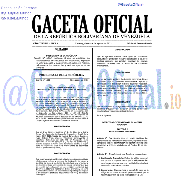 Gaceta Oficial 6636 del 6 agosto 2021 Gaceta Oficial 6636 del 6 agosto 2021