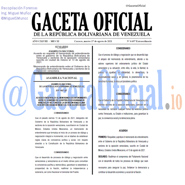 Gaceta Oficial 6637 del 17 agosto 2021 Gaceta Oficial 6637 del 17 agosto 2021