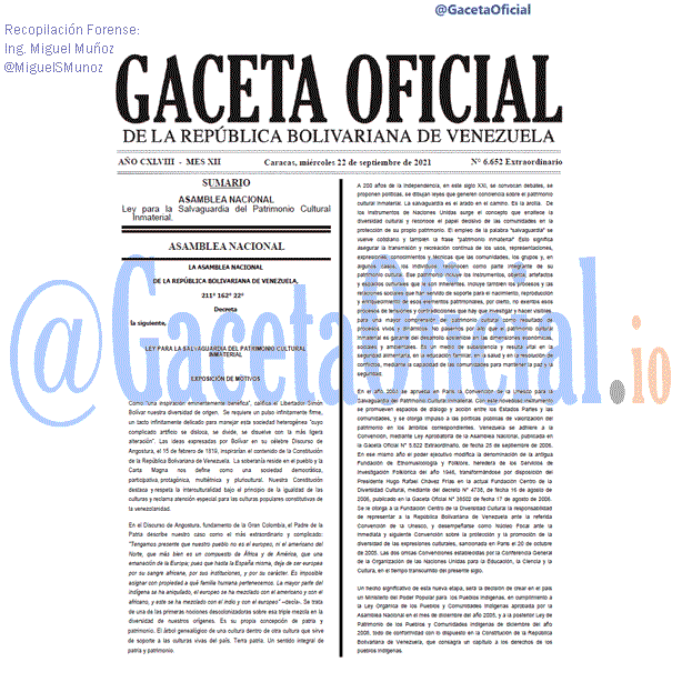 Gaceta Oficial de Venezuela #6652 del miércoles 22 septiembre 2021 Gaceta Oficial 6652 del 22 septiembre 2021