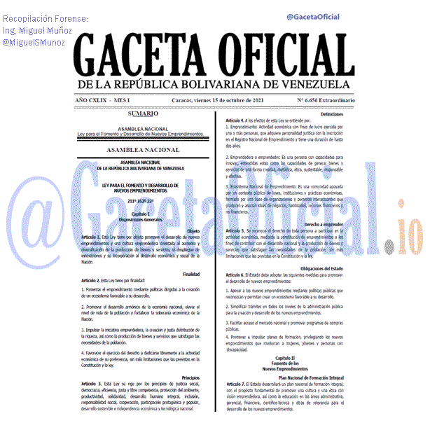 Gaceta Oficial 6656 del 15 octubre 2021
