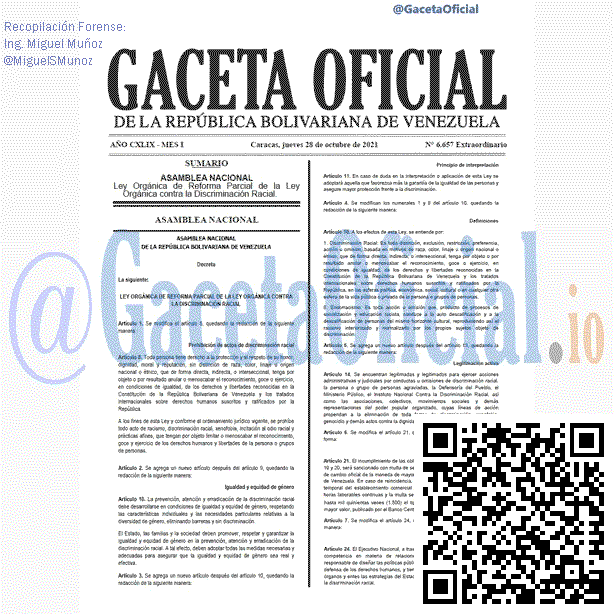 Gaceta Oficial 6657 del 28 octubre 2021 Gaceta Oficial 6657 del 28 octubre 2021
