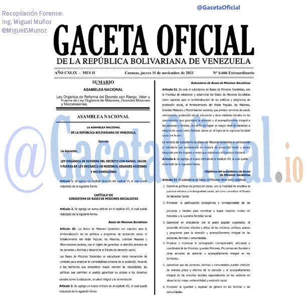 Gaceta Oficial 6666 del 11 noviembre 2021 Gaceta Oficial 6666 del 11 noviembre 2021