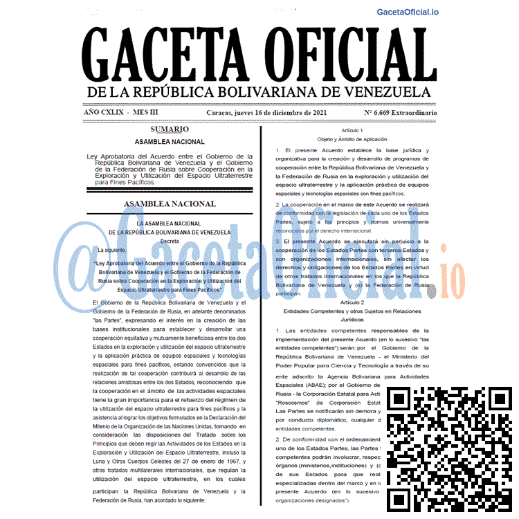Gaceta Oficial 6669 del 16 diciembre 2021 Gaceta Oficial 6669 del 16 diciembre 2021