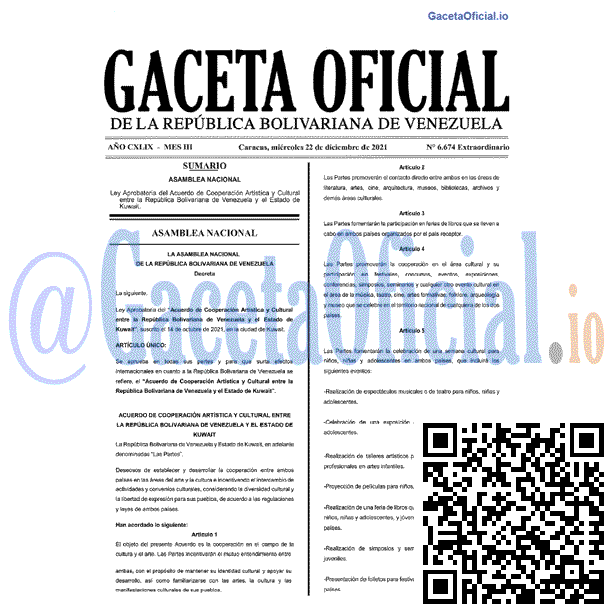 Gaceta Oficial 6674 del 22 diciembre 2021 Gaceta Oficial 6674 del 22 diciembre 2021