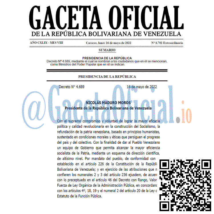 Venezuela Gaceta Oficial 6701 del 16 mayo 2022