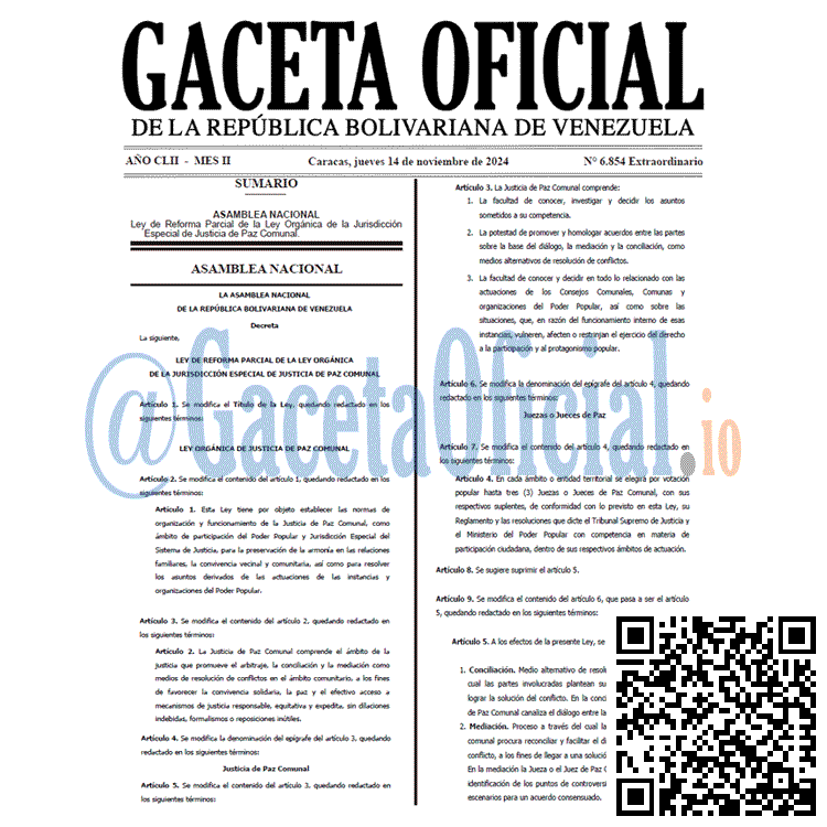 Venezuela Gaceta Oficial 6854 del 14 noviembre 2024 Gaceta Oficial, Gaceta 6854, Gaceta 6854 HD, Gaceta #6854, Gaceta Oficial Venezuela #6854
