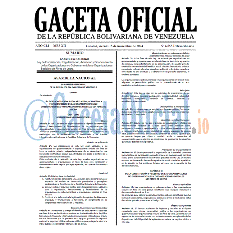 Venezuela Gaceta Oficial 6855 del 15 noviembre 2024 Gaceta Oficial, Gaceta 6855, Gaceta 6855 HD, Gaceta #6855, Gaceta Oficial Venezuela #6855