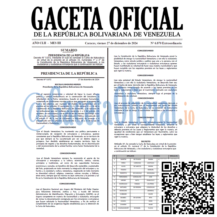 Venezuela Gaceta Oficial 6870 del 27 diciembre 2024 Gaceta Oficial, Gaceta 6870, Gaceta 6870 HD, Gaceta #6870, Gaceta Oficial Venezuela #6870