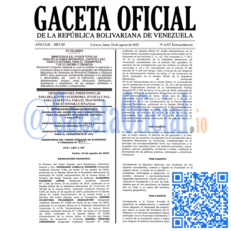 Venezuela Gaceta Oficial 6927 del 18 agosto 2025 Gaceta Oficial, Gaceta 6927, Gaceta 6927 HD, Gaceta #6927, Gaceta Oficial Venezuela #6927