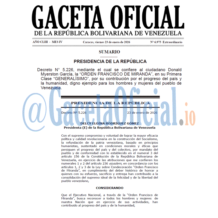 Venezuela Gaceta Oficial 6975 del 23 enero 2026 Gaceta Oficial, Gaceta 6975, Gaceta 6975 HD, Gaceta #6975, Gaceta Oficial Venezuela #6975