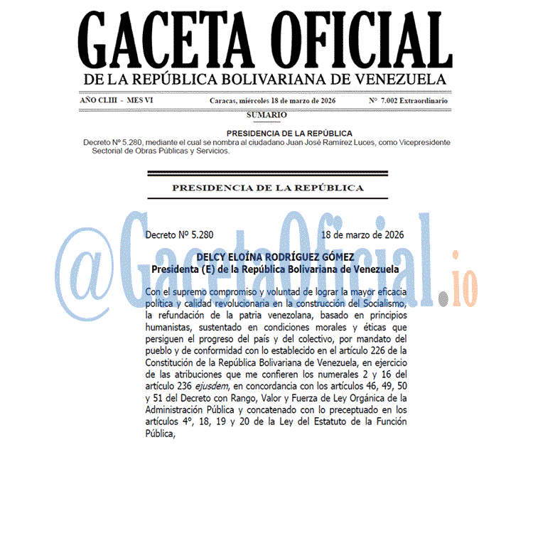 Venezuela Gaceta Oficial 7002 del 18 marzo 2026 Gaceta Oficial, Gaceta 7002, Gaceta 7002 HD, Gaceta #7002, Gaceta Oficial Venezuela #7002