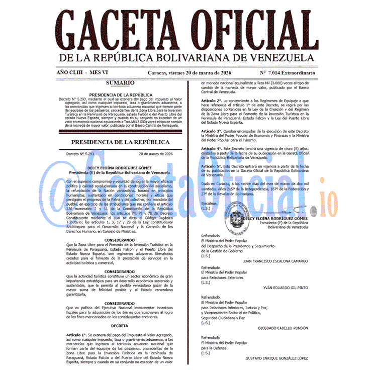 Venezuela Gaceta Oficial 7014 del 20 marzo 2026 Gaceta Oficial, Gaceta 7014, Gaceta 7014 HD, Gaceta #7014, Gaceta Oficial Venezuela #7014