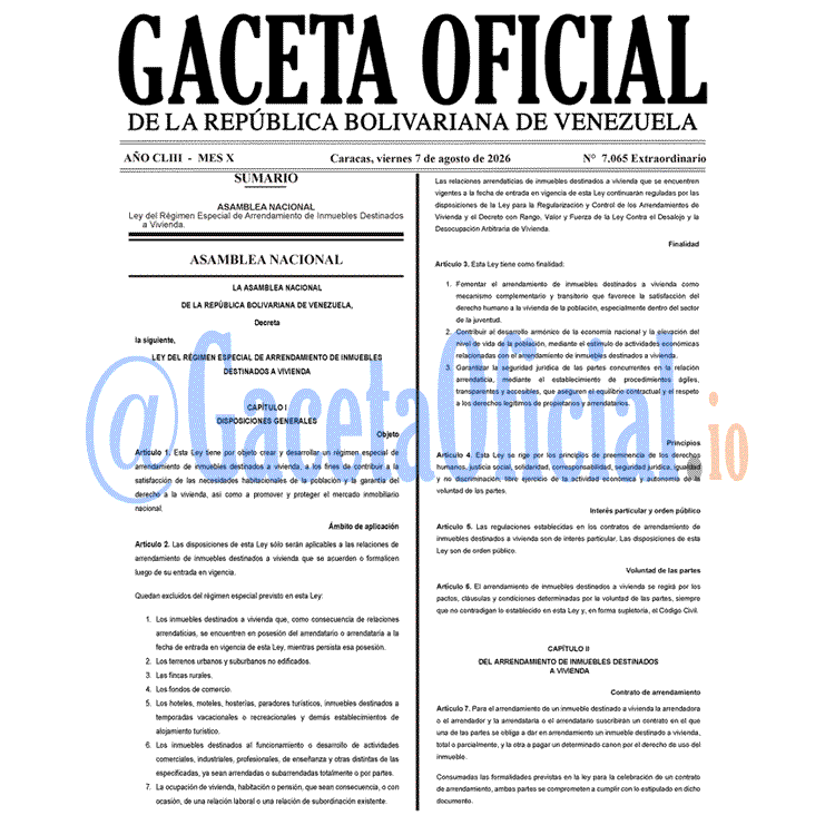 Venezuela Gaceta Oficial 7065 del 7 agosto 2026 Gaceta Oficial, Gaceta 7065, Gaceta 7065 HD, Gaceta #7065, Gaceta Oficial Venezuela #7065