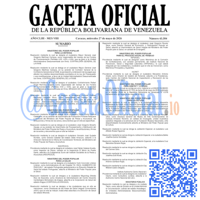 Gaceta Oficial Venezuela #43384 miércoles 27 mayo 2026