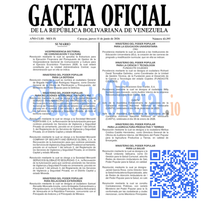 Gaceta Oficial Venezuela #43395 jueves 11 junio 2026