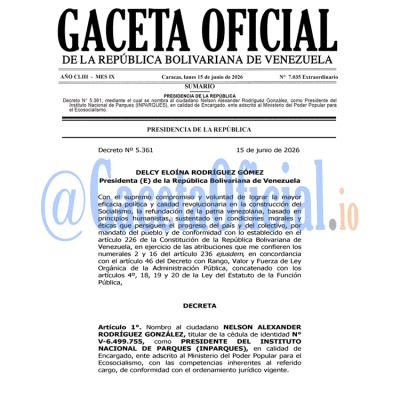 Gaceta Oficial Venezuela #7035 lunes 15 junio 2026