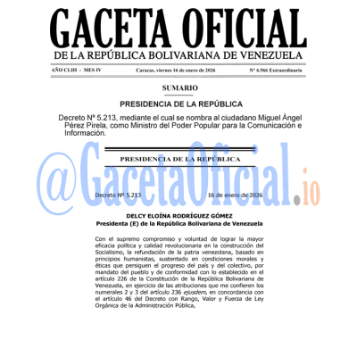 Gaceta Oficial Venezuela #6966 viernes 16 enero 2026