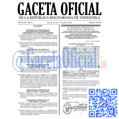 Gaceta Oficial Venezuela #43418 viernes 17 julio 2026