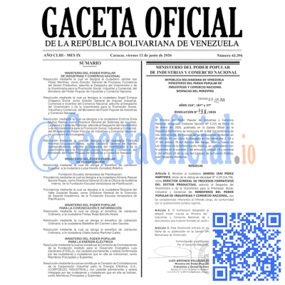 Gaceta Oficial Venezuela #43396 viernes 12 junio 2026