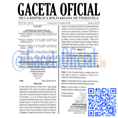Gaceta Oficial Venezuela #43412 jueves 9 julio 2026