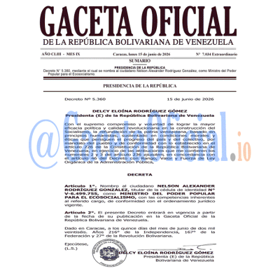 Gaceta Oficial Venezuela #7034 lunes 15 junio 2026