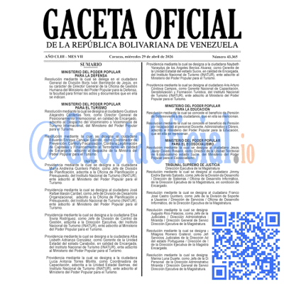 Gaceta Oficial Venezuela #43365 miércoles 29 abril 2026