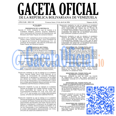 Gaceta Oficial Venezuela #43353 lunes 13 abril 2026
