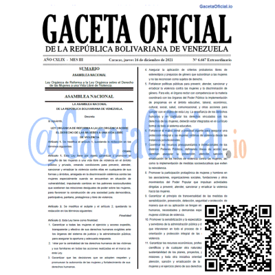 Gaceta Oficial de Venezuela #6667 del jueves 16 diciembre 2021