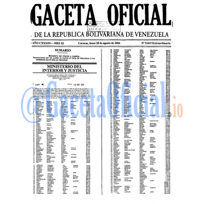 Gaceta Oficial de Venezuela #5819 del lunes 28 agosto 2006