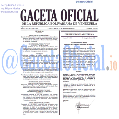 Gaceta Oficial de Venezuela #42222 del martes 28 septiembre 2021