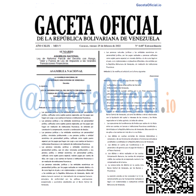 Gaceta Oficial de Venezuela #6687 del viernes 25 febrero 2022